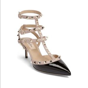 Valentino Rockstud Black Patent Kitten Heels 37